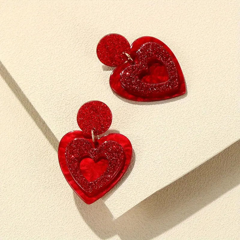 Valentine's Day Double Heart Nurse Acrylic Earrings