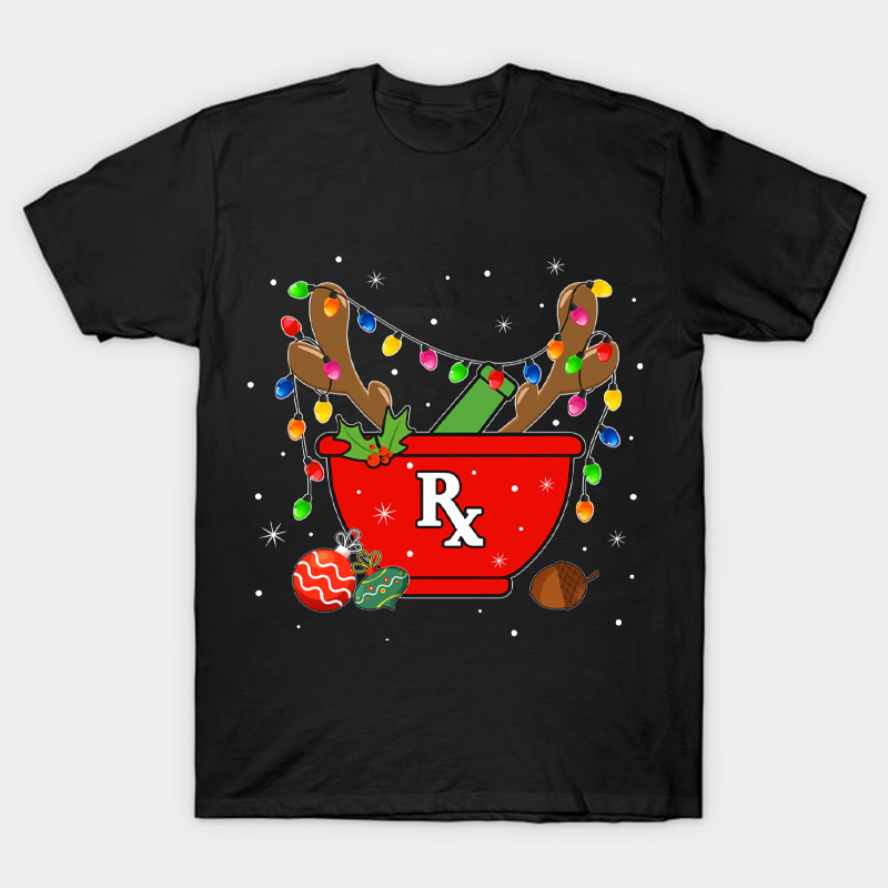 Reindeer Pharmacy Christmas Lights Nurse T-Shirt