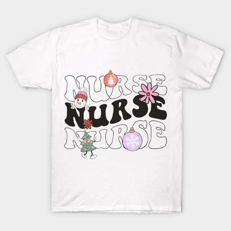 Retro Christmas Elements Nurse T-Shirt