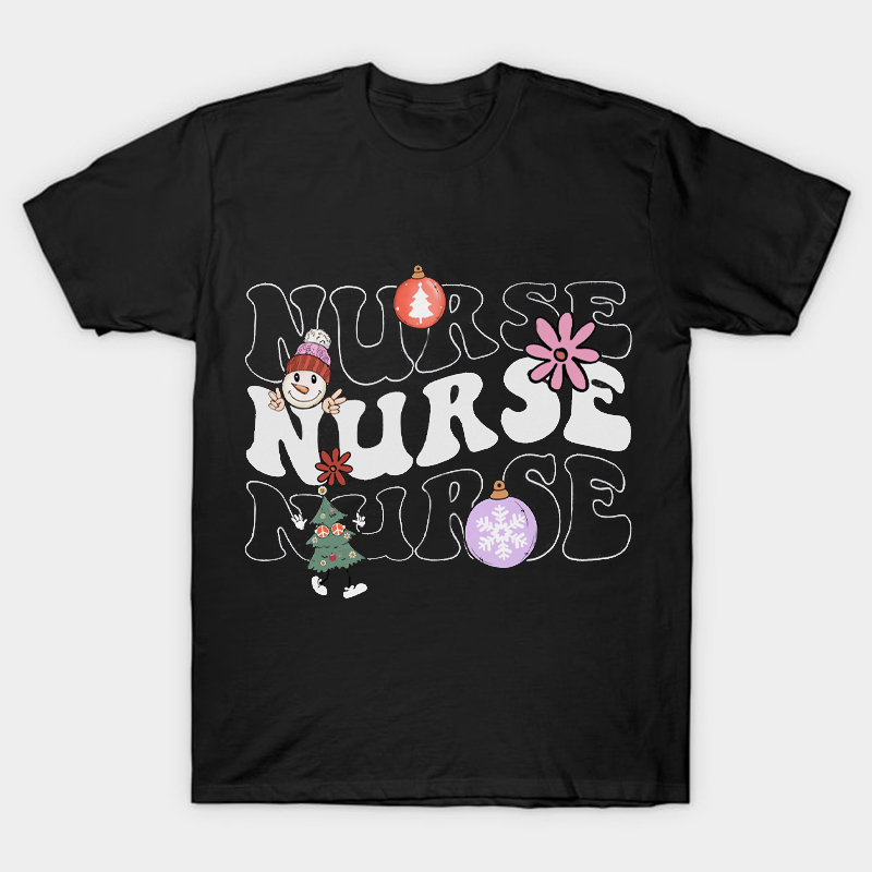 Retro Christmas Elements Nurse T-Shirt