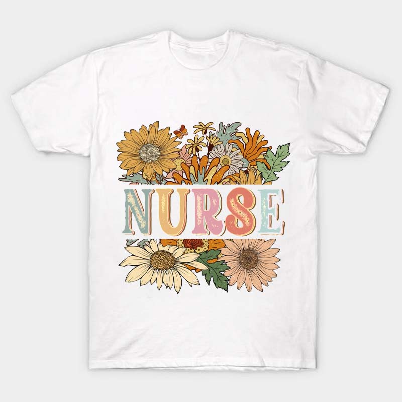 Retro Floral Nurse T-Shirt