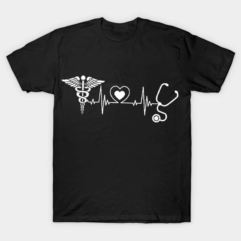 Rod Of Asclepius Heartbeat Nurse T-Shirt
