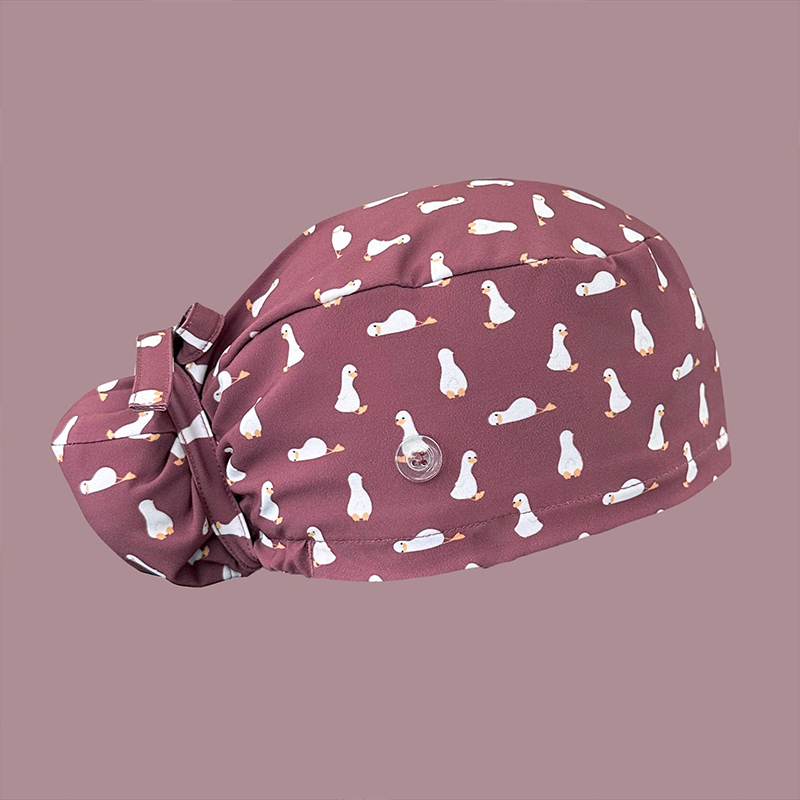 Silly Goose Print Ponytail Nurse Scrub Cap