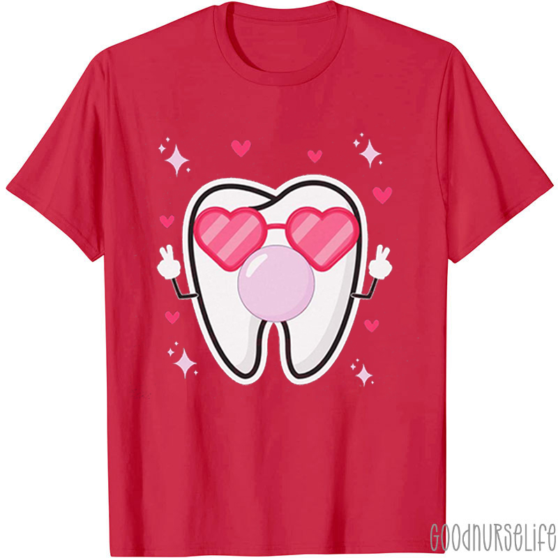 Teeth With Heart Glasses Valentine Nurse T-shirt