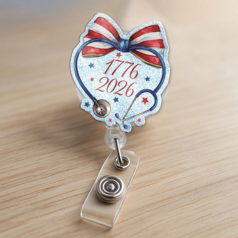 US FLag 250th Anniversary Stethoscope Nurse Badge Reel