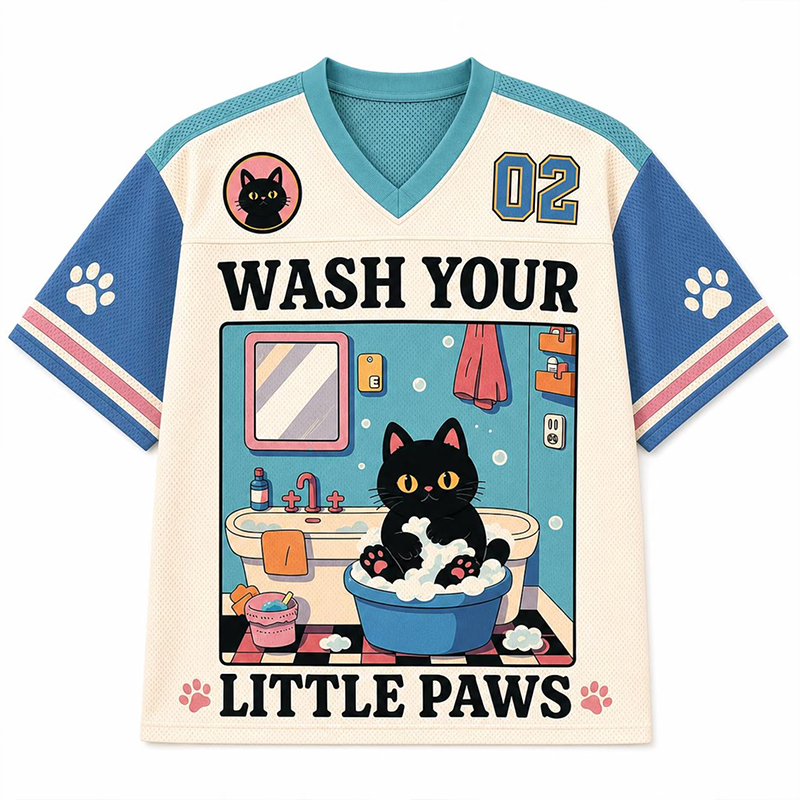 Personalized Wash Your Little Paws Black Cat Pediatric Nurse Mesh Jersey