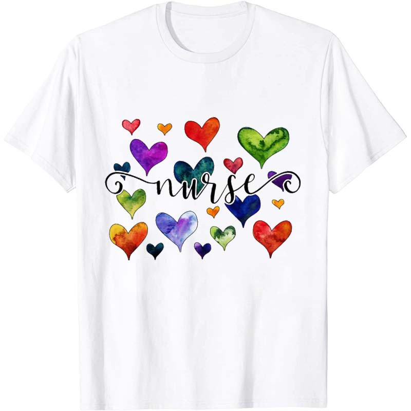 Watercolor Hearts Nurse T-Shirt