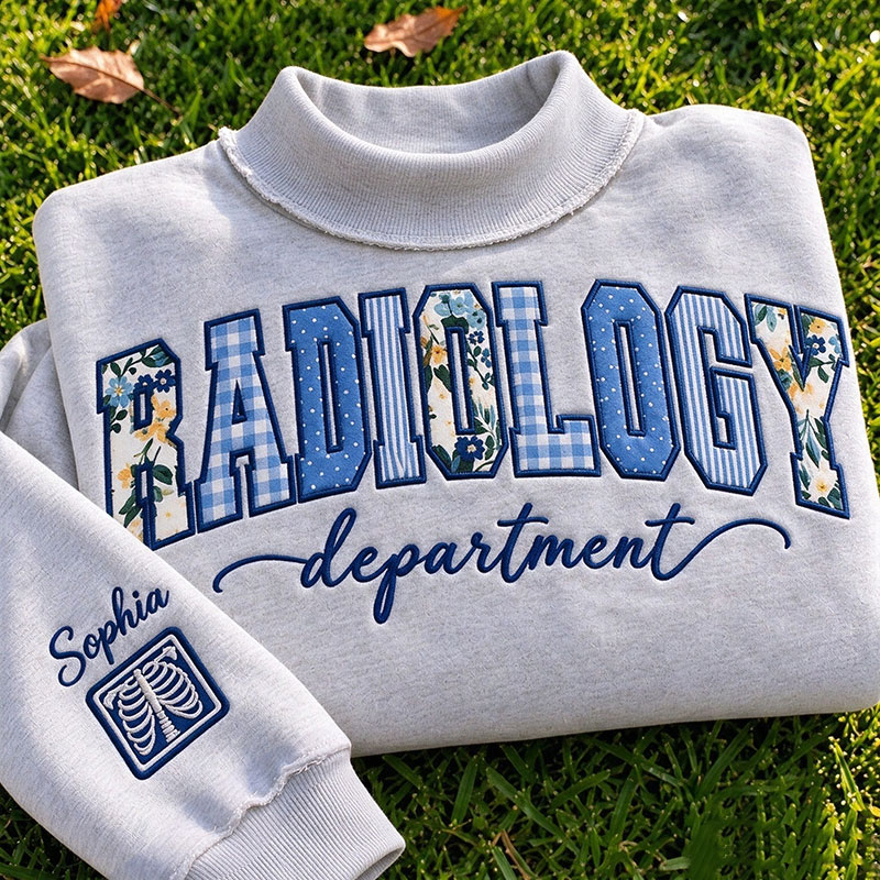 Personalized X Ray Tech Floral Patch Double-Sided Collar Reversible Mockneck