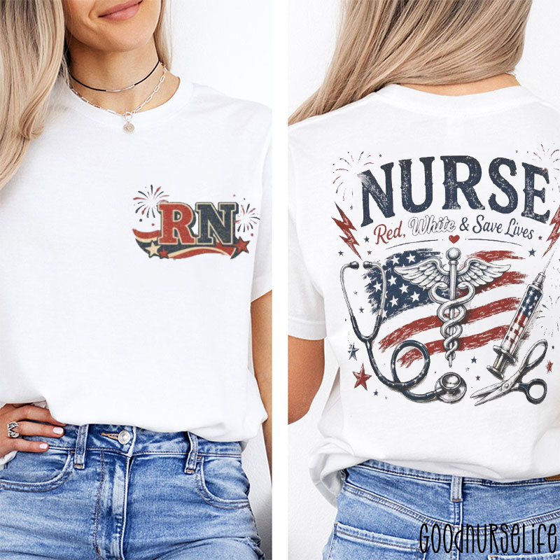 Personalized Red White And Save Lives Nurse Two Sided T-Shirt