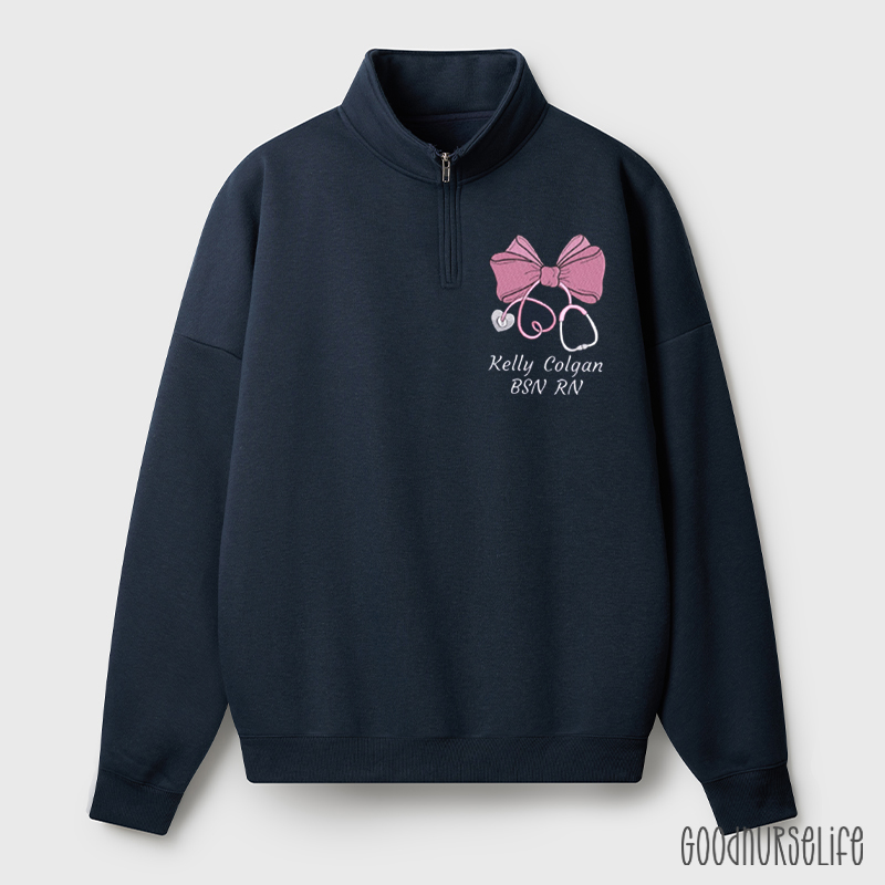 Personalized Love Heart Stethoscope Bow Quarter Zip Sweatshirt