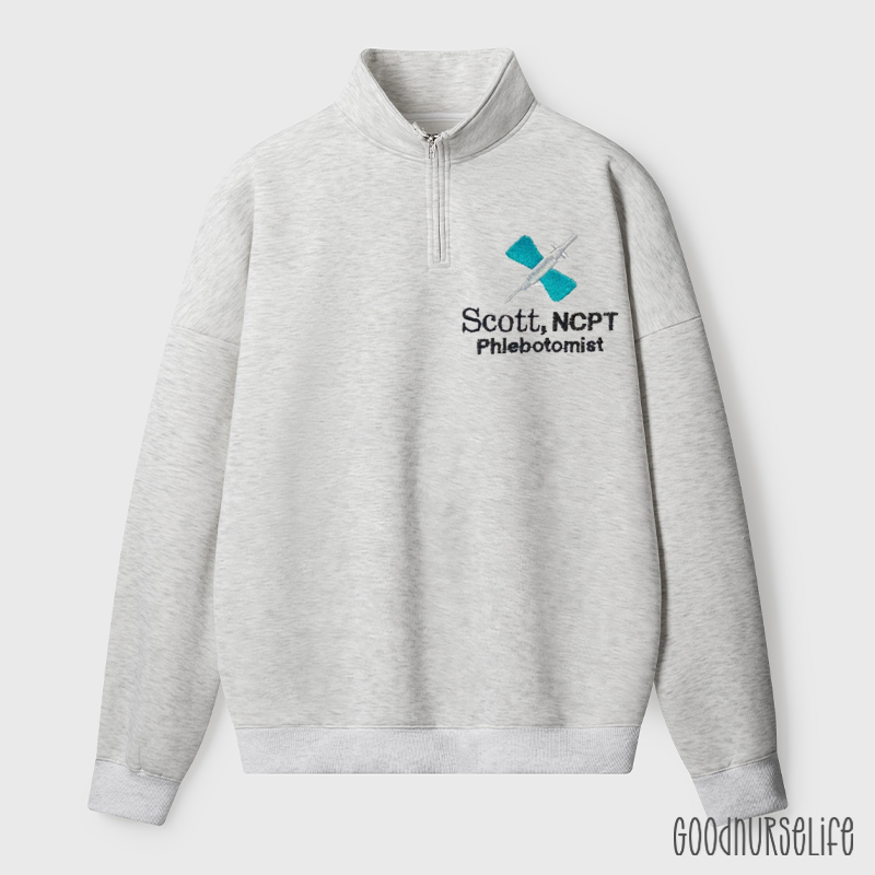 Personalized Butterfly Needle Phlebotomist Quarter Zip Sweatshirt
