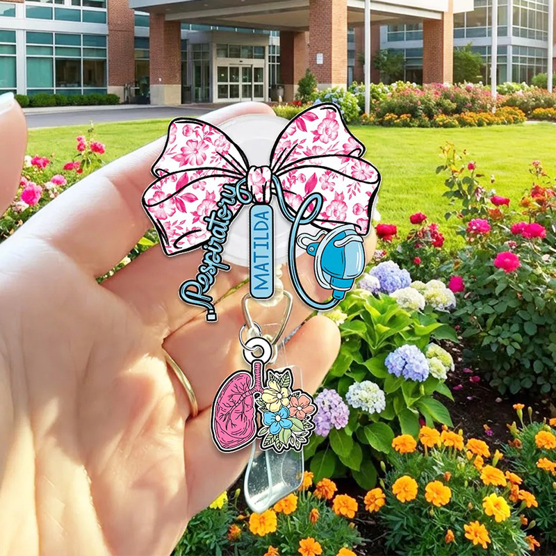 Personalized Floral Respiratory Therapist Coquette Badge Reel Badge Reel