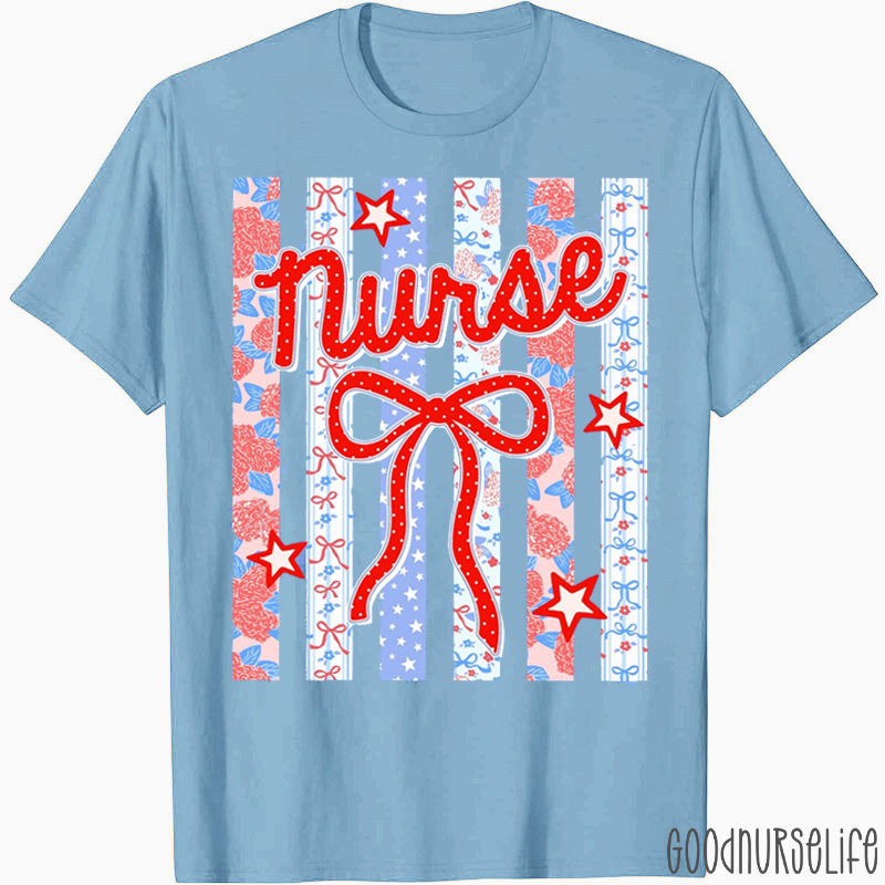 Personalized Striped Floral Nurse T-Shirt