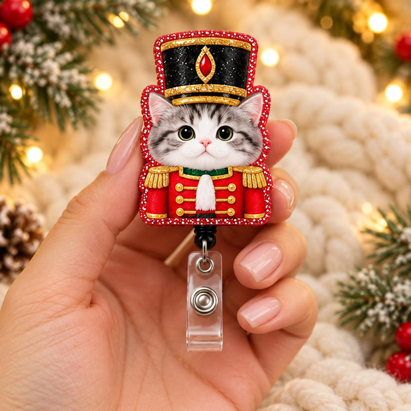 Personalized Festive Christmas Kitty Badge Reel