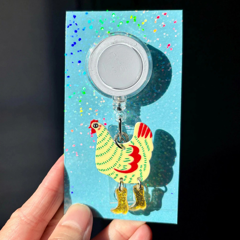 Chicken Cowboy Boots Badge Reel