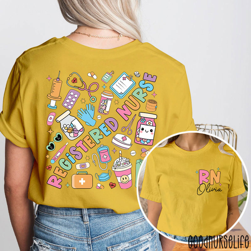 Personalized Name Registered Nurse Two Sided T-Shirt