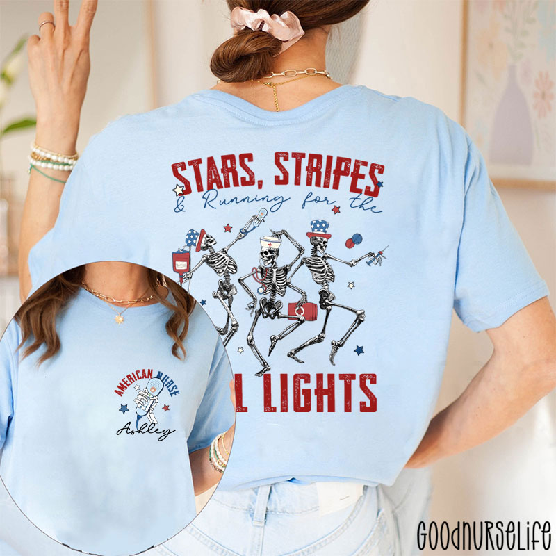 Personalized Stars Stripes & Running For The Call Lights Two Sided T-Shirt