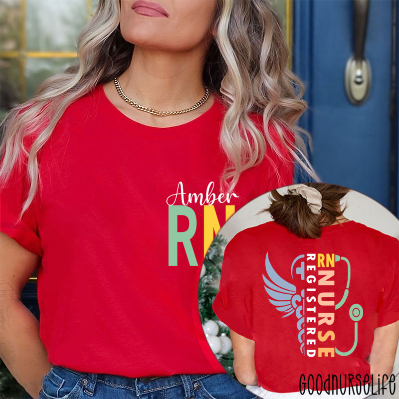 Personalized Healthcare Worker RN Nurse Two Sided T-Shirt