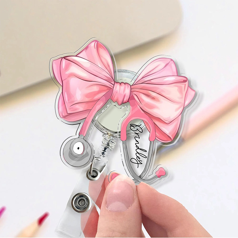 Personalized Coquette Stethoscope Bow Nurse Badge Reel