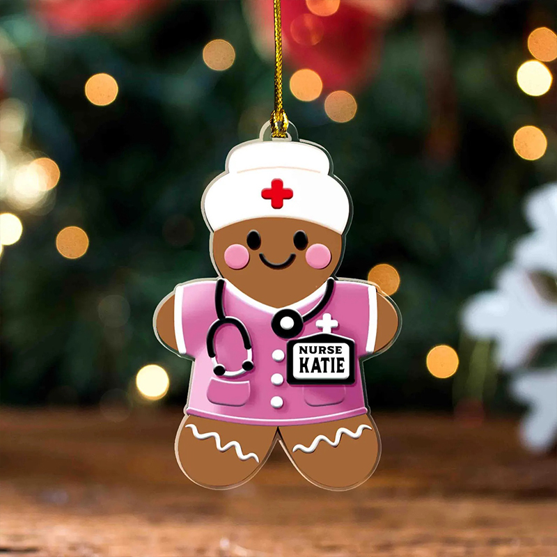 Personalized Gingerbread Cookie Health Worker Acrylic Christmas Ornament