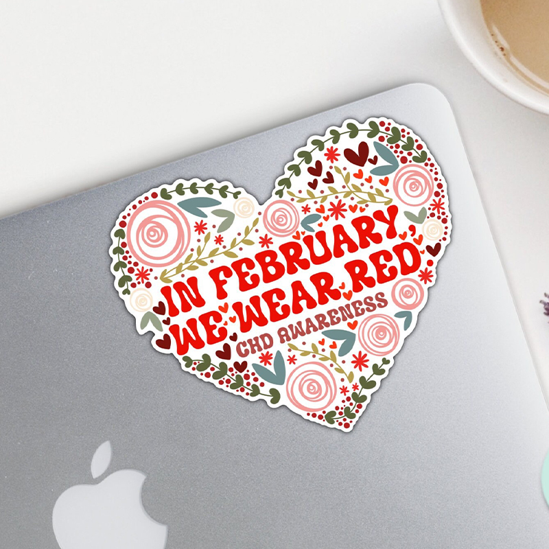 Flower Heart In February We Wear Red CHD Awareness Stickers