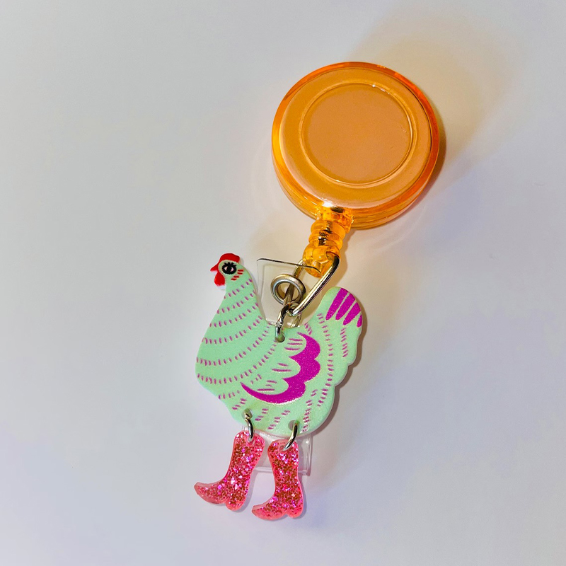 Chicken Cowboy Boots Badge Reel