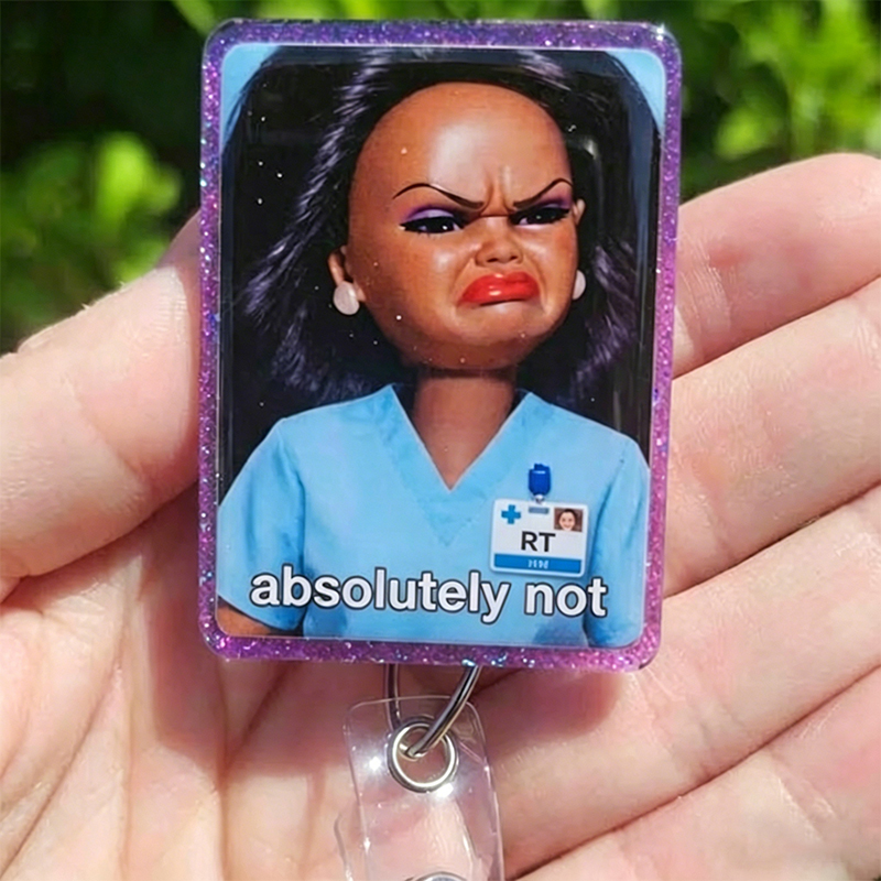 RT Funny Doll Face Meme Badge Reel