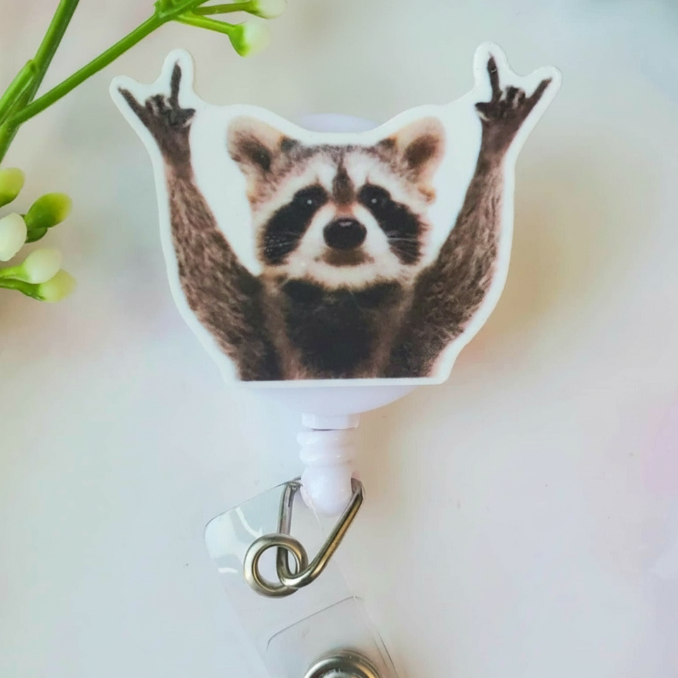 Funny Raccoon Badge Reel