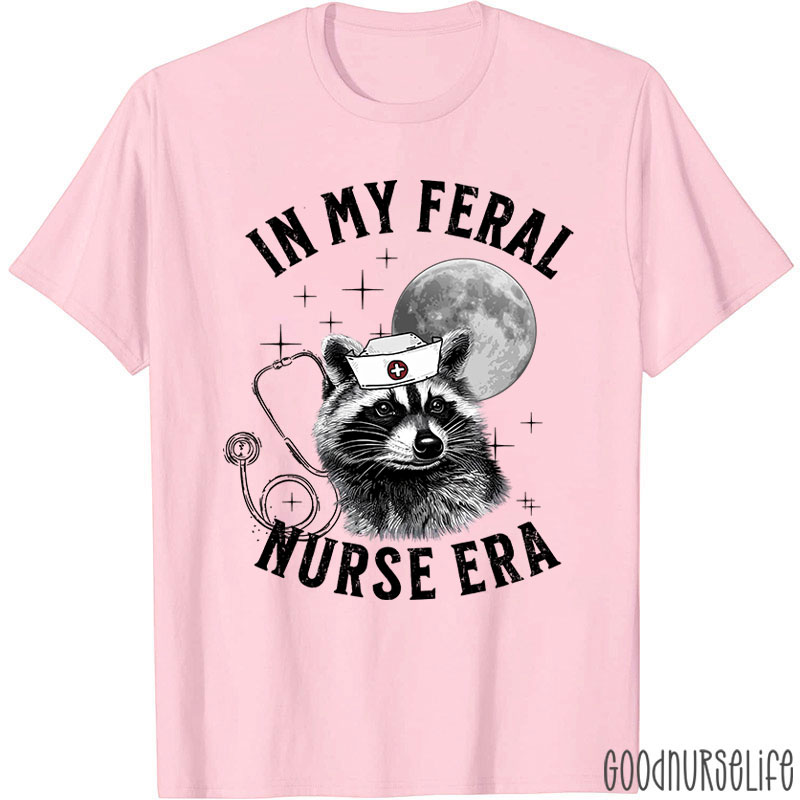 Feral Nurse Retro Raccoon Moon Nurse T-Shirt