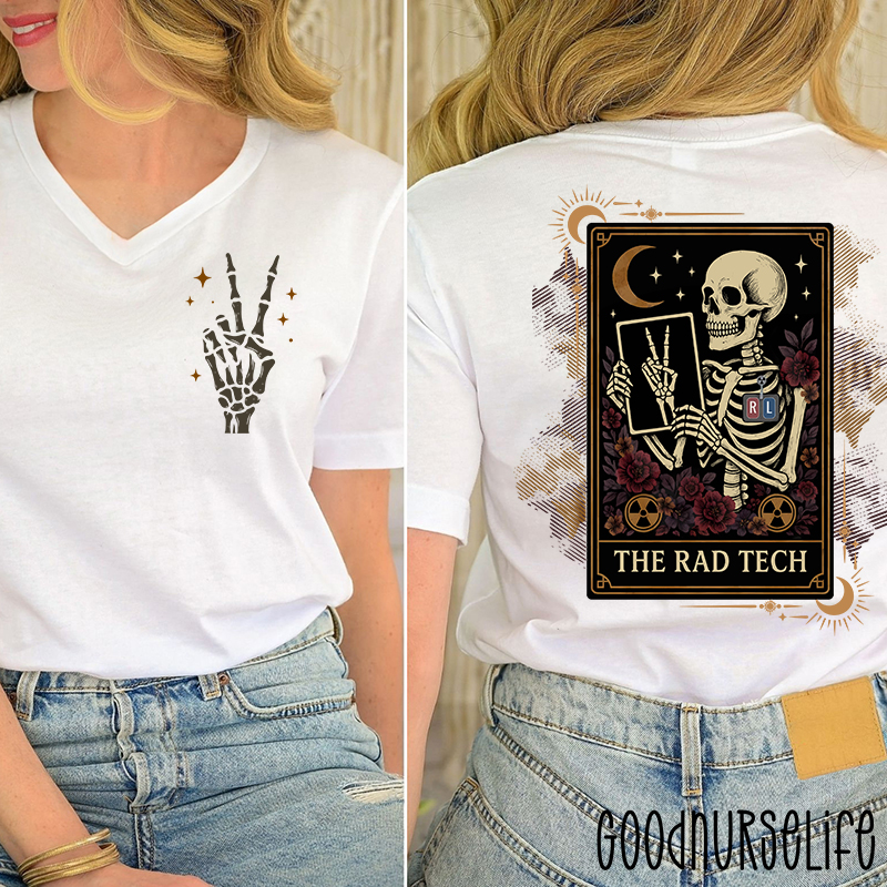 Halloween Radiology The Rad Tech Female V-Neck Two Sided T-Shirt
