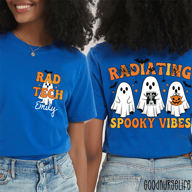 Personalized Name Radiating Spooky Vibes Halloween Two Sided T-Shirt