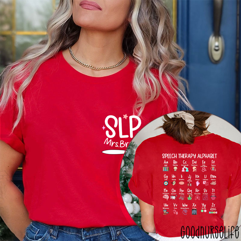 Personalized Slp Speech Therapy Alphabet Two Sided T-Shirt