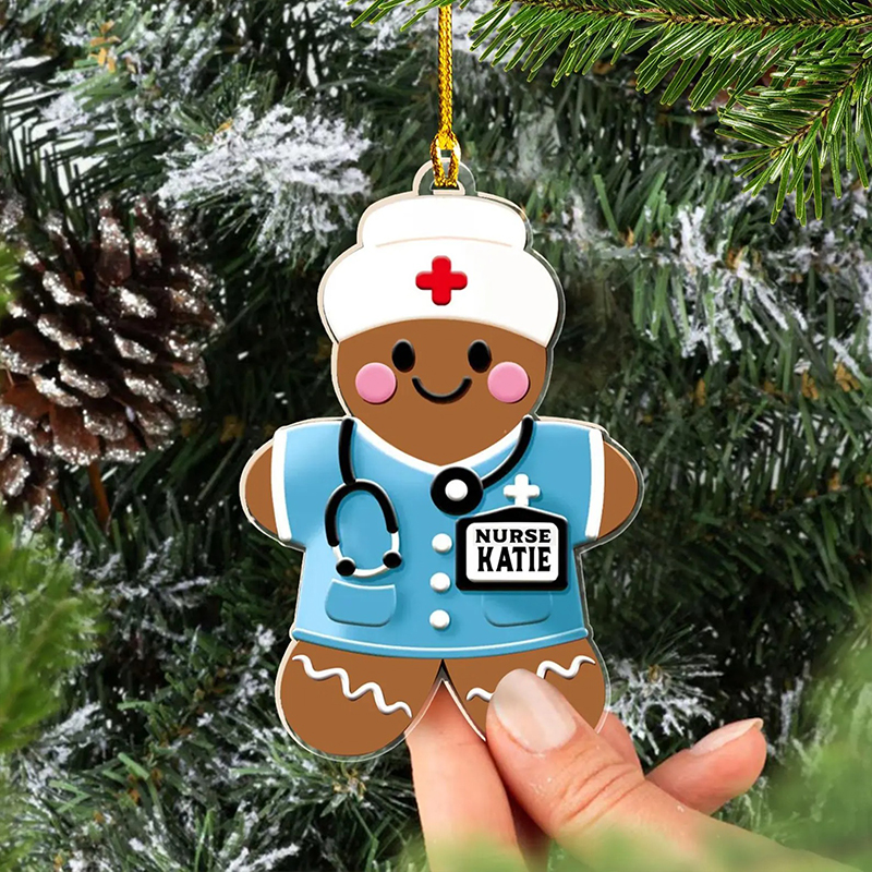 Personalized Gingerbread Cookie Health Worker Acrylic Christmas Ornament