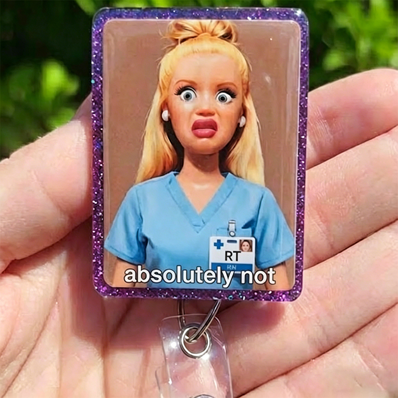 RT Funny Doll Face Meme Badge Reel