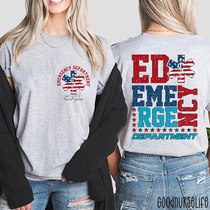 Personalized Emergency Department ED Nurse Two Sided T-Shirt