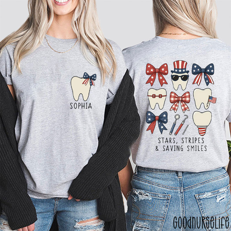 Personalized Stars Stripes & Saving Smiles Two Sided T-Shirt