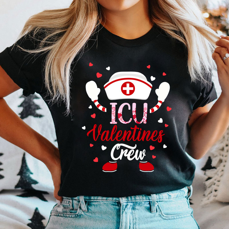 Personalized Department ICU Valentines Crew Nurse T-Shirt