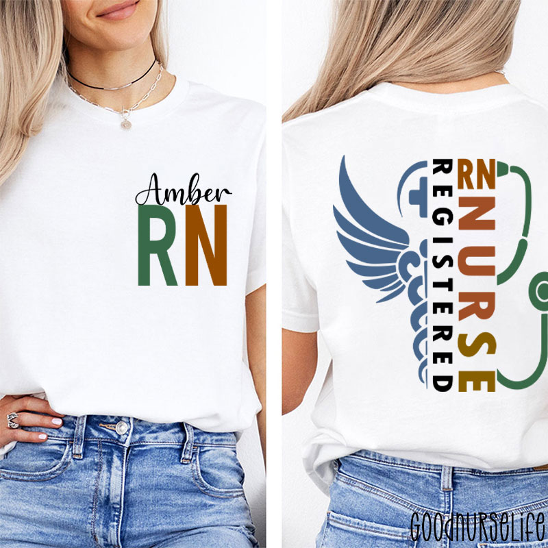 Personalized Healthcare Worker RN Nurse Two Sided T-Shirt