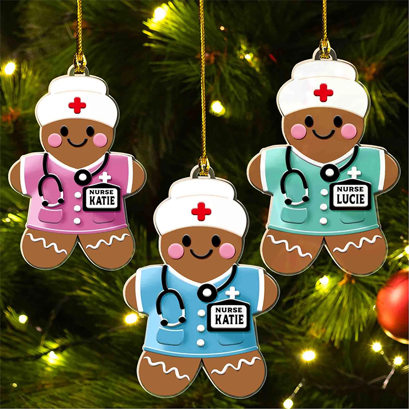 Personalized Gingerbread Cookie Health Worker Acrylic Christmas Ornament