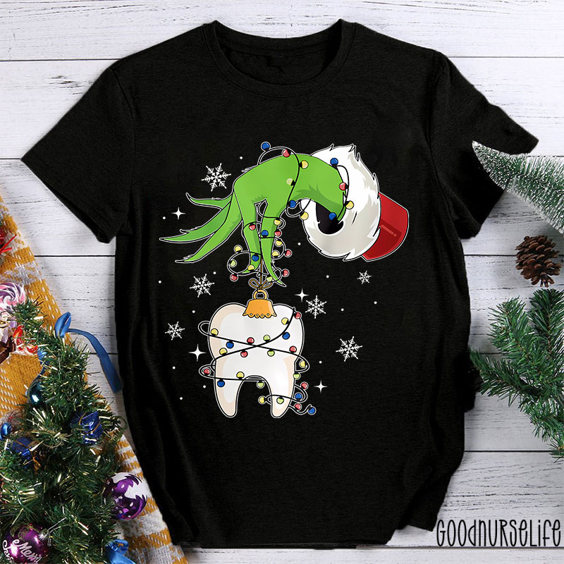 Funny Christmas Lights Tooth Nurse T-shirt