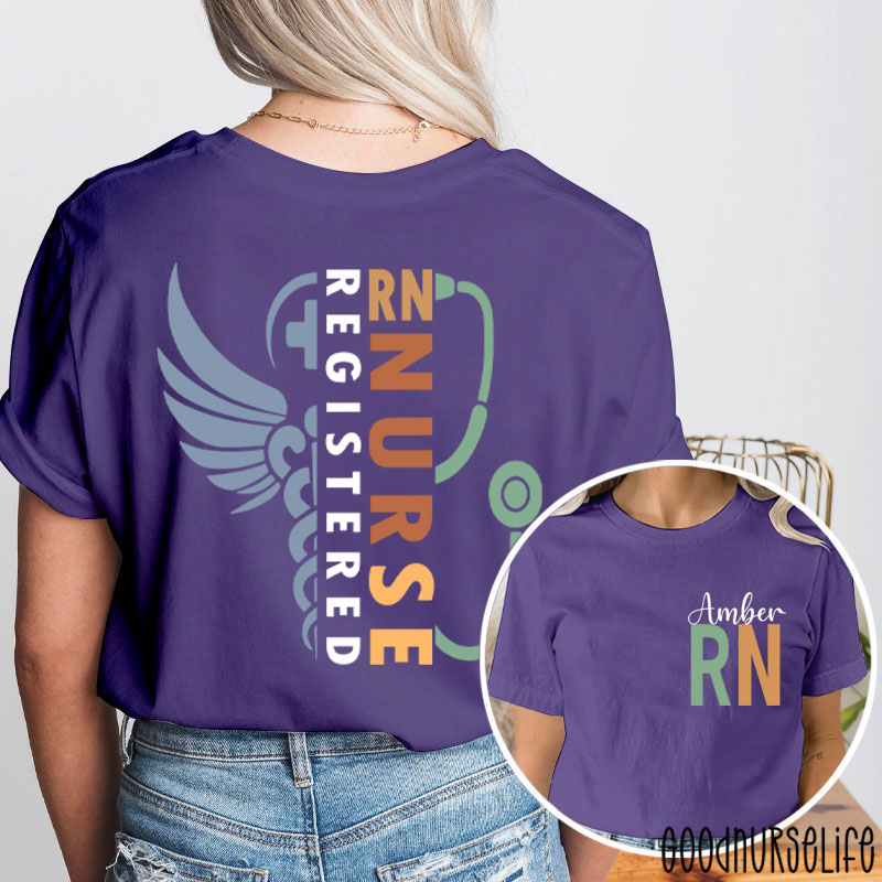 Personalized Healthcare Worker RN Nurse Two Sided T-Shirt