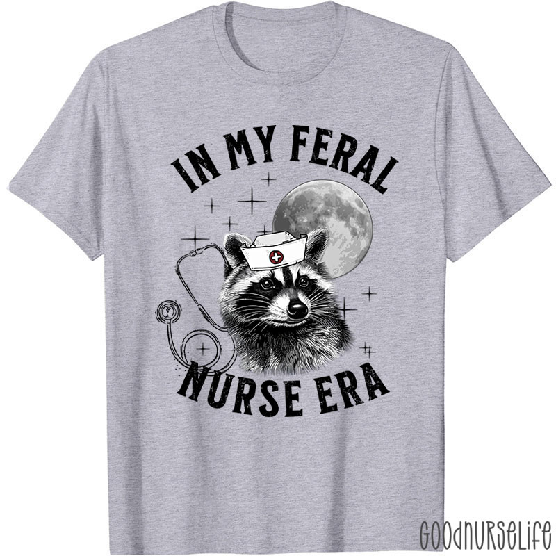 Feral Nurse Retro Raccoon Moon Nurse T-Shirt