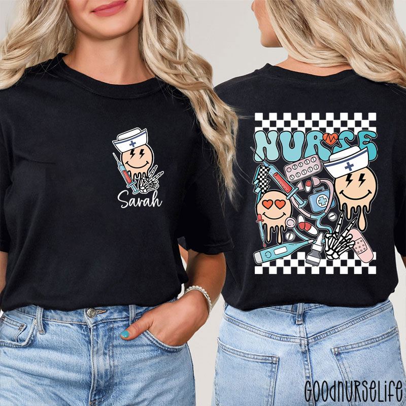 Personalized Melting Smiley Face Nurse Two Sided T-Shirt