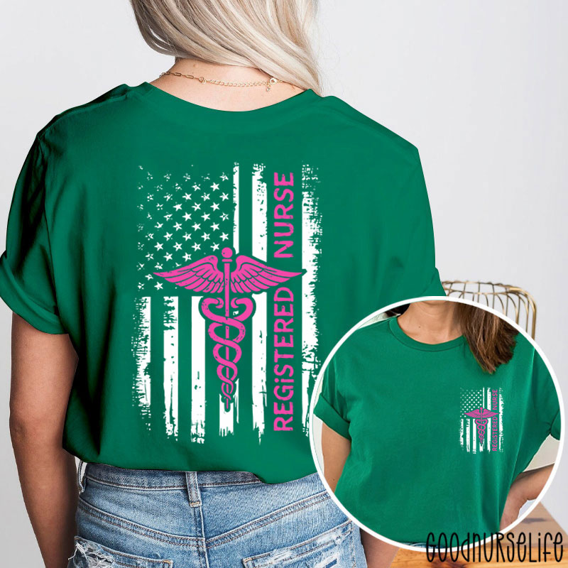 USA Flag Patriotic Registered Nurse American Flag Two Sided T-Shirt