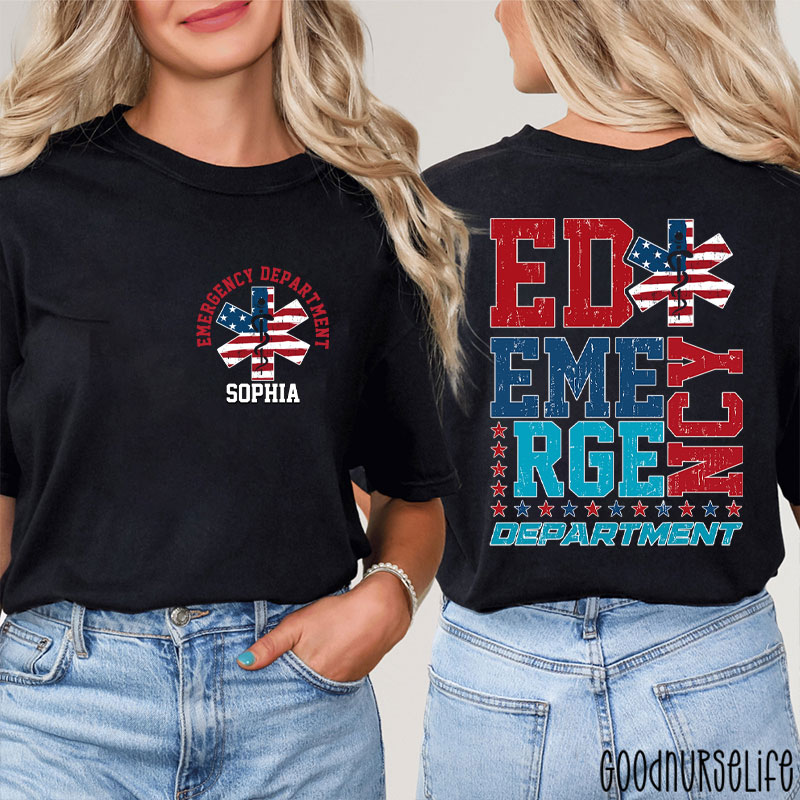 Personalized Emergency Department ED Nurse Two Sided T-Shirt