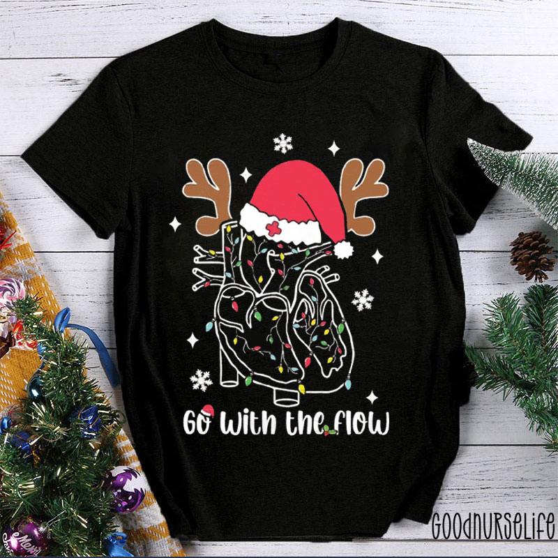 Cardiac Go With The Flow Christmas Nurse T-shirt