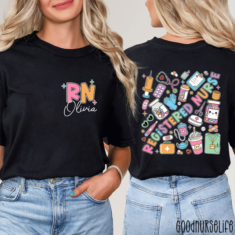 Personalized Name Registered Nurse Two Sided T-Shirt