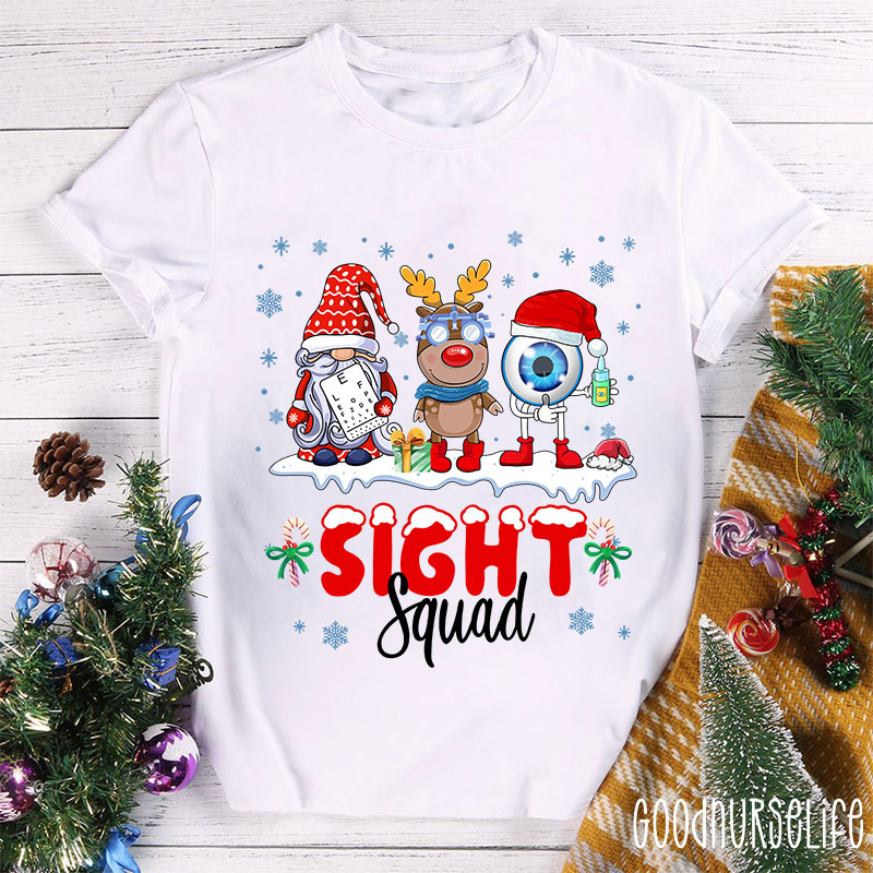 Christmas Sight Squad Gnome Reindeer Eyeball Nurse T-Shirt