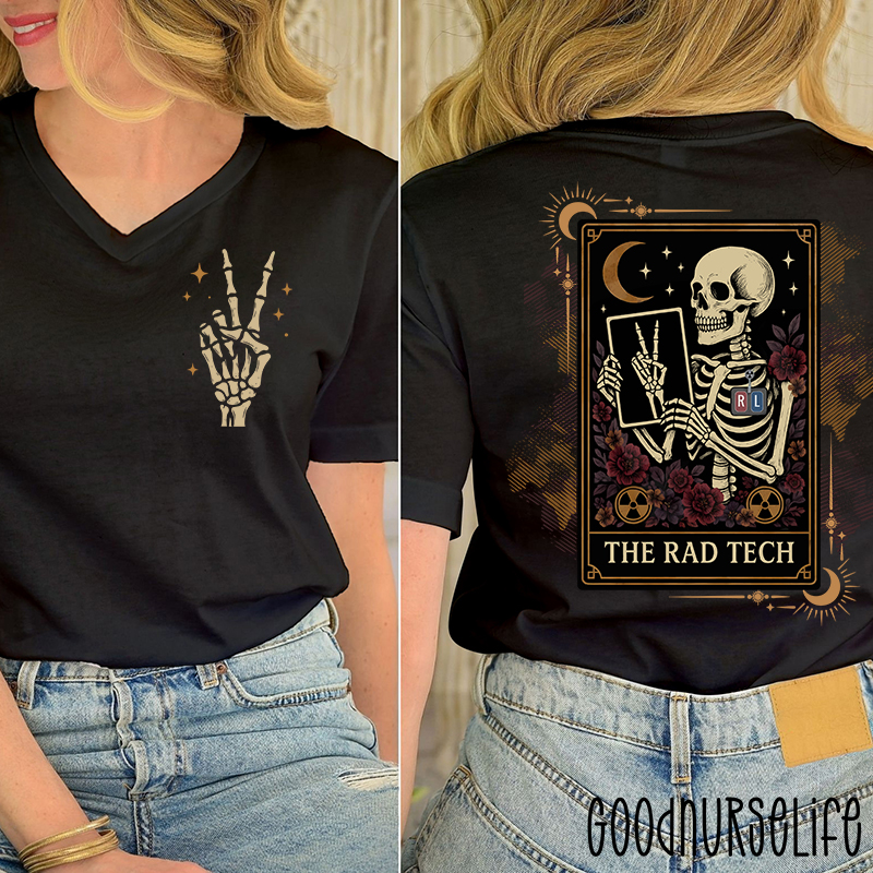 Halloween Radiology The Rad Tech Female V-Neck Two Sided T-Shirt