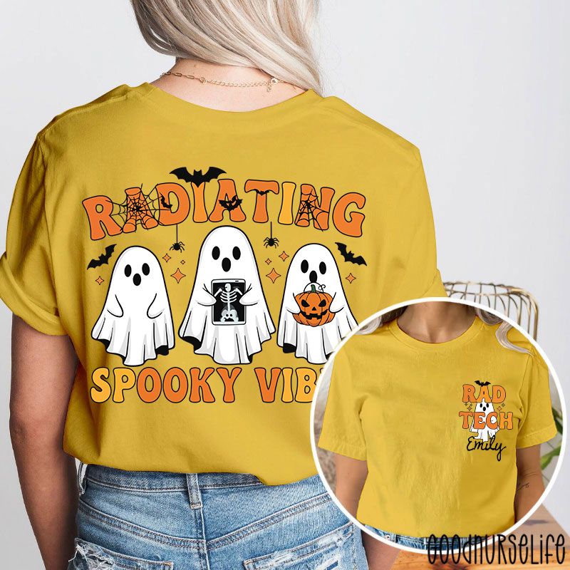 Personalized Name Radiating Spooky Vibes Halloween Two Sided T-Shirt